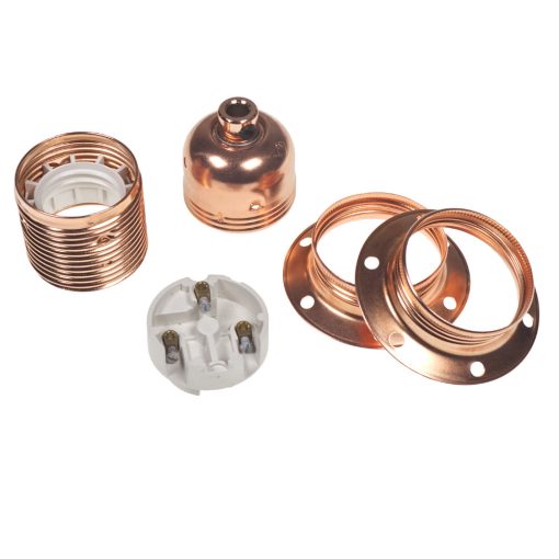 ES | E27 | Edison Screw Copper Plated Threaded Lampholder with Metal Cord Grip 64705 - Image 2