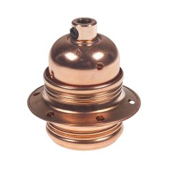 ES | E27 | Edison Screw Copper Plated Threaded Lampholder with Metal Cord Grip 64705