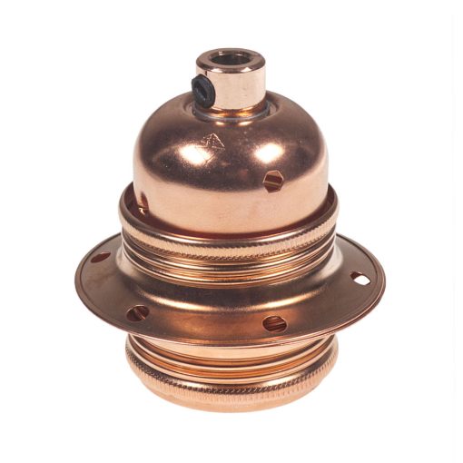 ES | E27 | Edison Screw Copper Plated Threaded Lampholder with Metal Cord Grip 64705