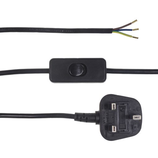 Black 3 Core With Moulded Plug And In Line Switch 2.5m Long