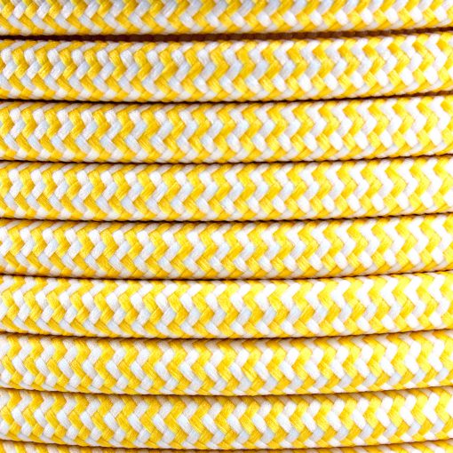 Yellow Herringbone Round Fabric Cable 3 Core 4200440 | Lampspares.co.uk